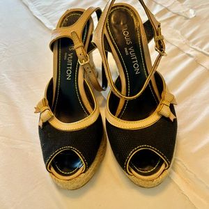 Stunning Black and Tan Louis Vuitton wedges!